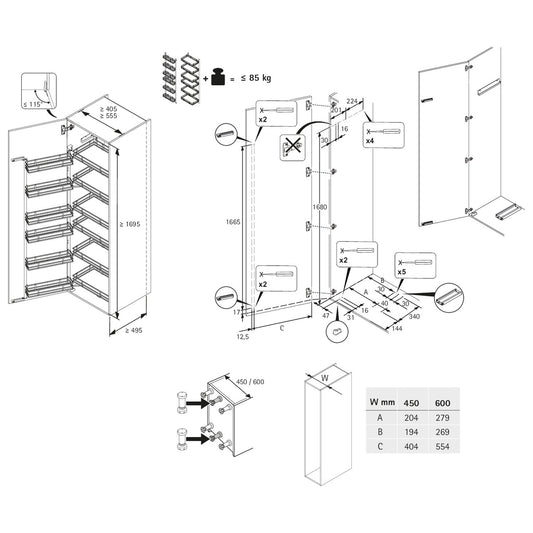 Iseo 200, swivelling pull-out for larder units, all inclusive set, cabinet body width 600 mm, anthracite