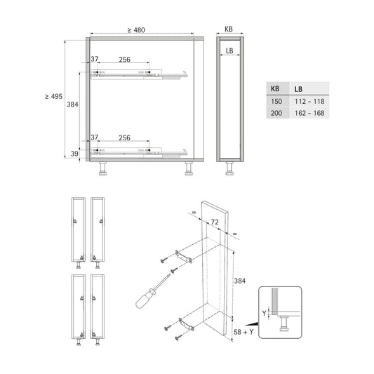 Lario 200 pull-out unit, cabinet body width 150, 2-tier, anthracite