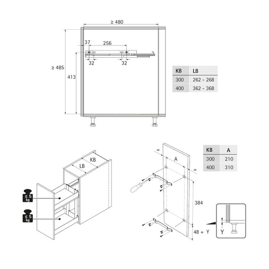 Lario 200 pull-out unit, cabinet body width 400, 2-tier, anthracite