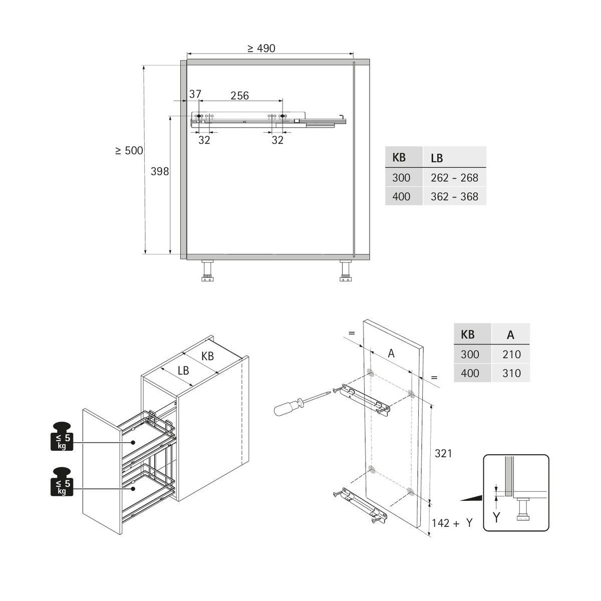 Lario 400 pull-out unit, cabinet body width 300, 2-tier, anthracite