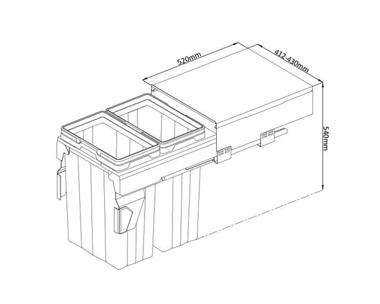 Kia Ora VITA 66L (2x33L) Kitchen Bin in Dark Grey. To suit 450mm cabinet K66450