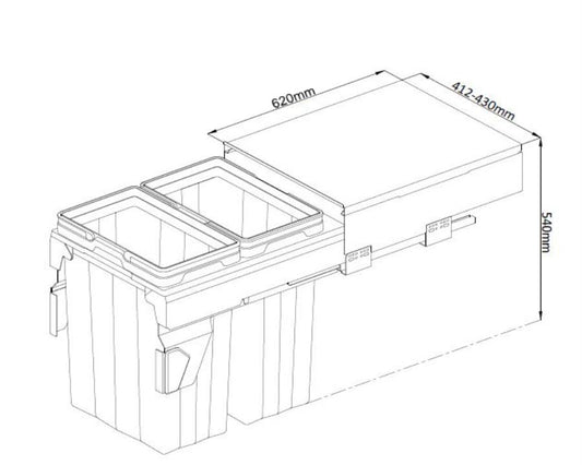 Kia Ora VITA 74L (2x37L) Kitchen Bin in Dark Grey. To suit 450mm cabinet K74450