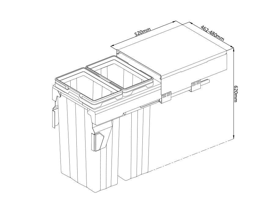 Kia Ora VITA 74L (2x37L) Kitchen Bin in Dark Grey. To suit 500mm cabinet K74