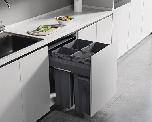Kia Ora VITA 94L (2x16L+2x31L) Kitchen Bin in Dark Grey. To suit 600mm cabinet