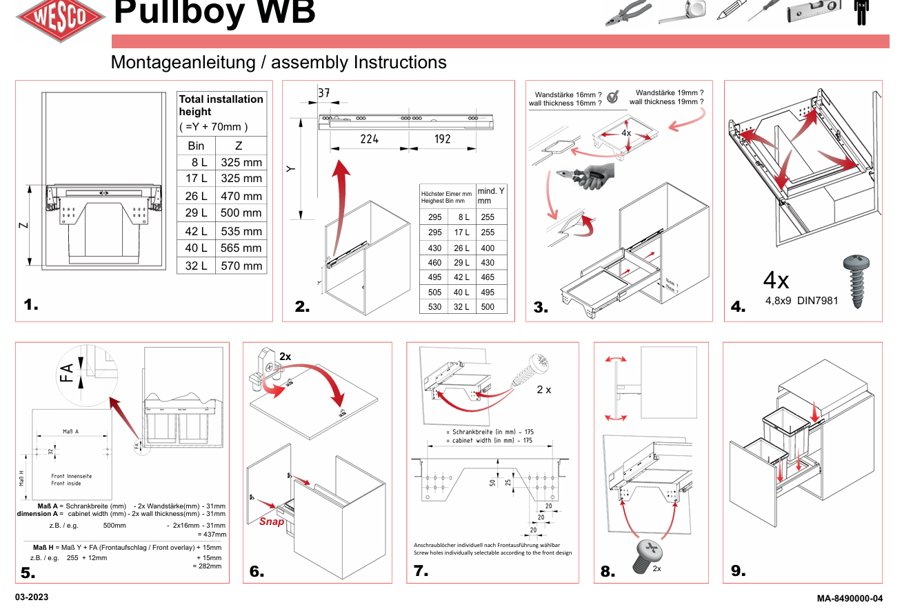 Blum TANDEMBOX antaro Standard Drawer M Height 83MM 65kg 500mm Silk White with BLUMOTION + Grey 20LT (2x8LT bins) WBPB3020Z. To suit 300mm cabinet