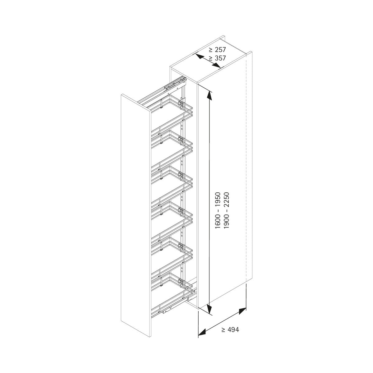 Olona 400, all inclusive pull-out unit, height 1900 - 2250 mm, width 300 to 400 mm, anthracite
