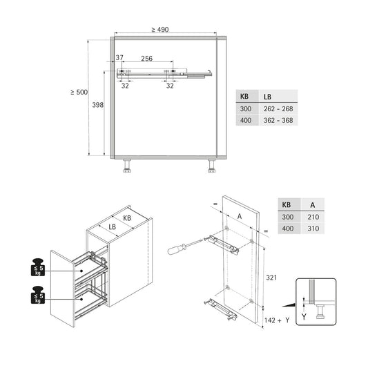 Lario 400 pull-out unit, cabinet body width 400, 2-tier, anthracite