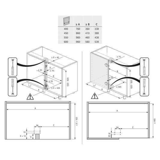 Pull-out shelf set Salso 400, Front panel width 450 to 600, Design left / Right, anthracite Colour