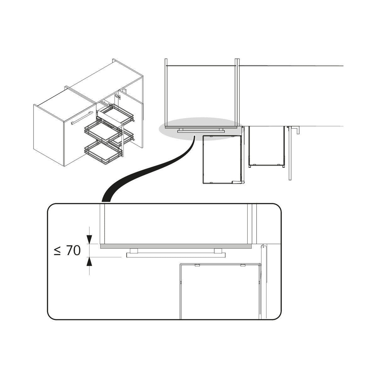 Orta 200, corner unit pull-out system, all inclusive set, front width 450 mm, left / right, anthracite colour
