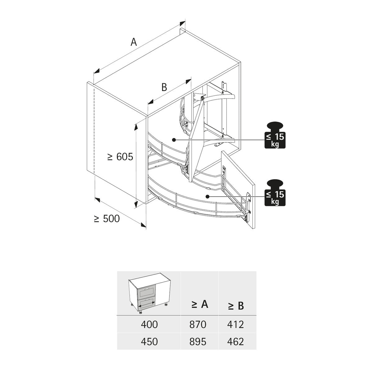 All-inclusive set Senio 300, front width 450, Design Left or right, anthracite colour