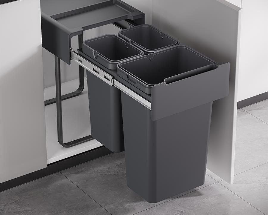 Kia Ora 46L OPTIO bins (2x10L + 1x26L) in Dark Grey K46
