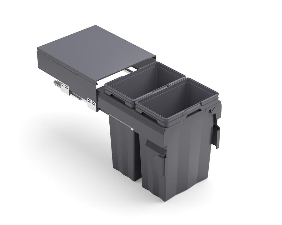 Kia Ora VITA 66L (2x33L) Kitchen Bin in Dark Grey. To suit 450mm cabinet K66450