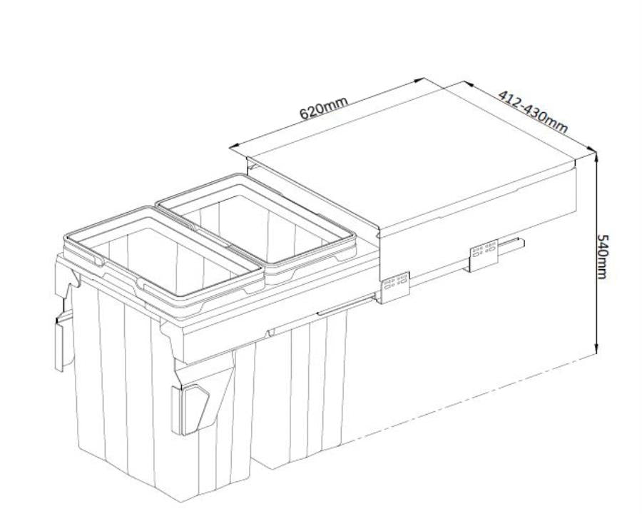 Kia Ora VITA 74L (2x37L) Kitchen Bin in Dark Grey. To suit 450mm cabinet K74450