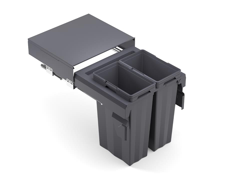 Kia Ora VITA 74L (2x37L) Kitchen Bin in Dark Grey. To suit 600mm cabinet K74SIDE