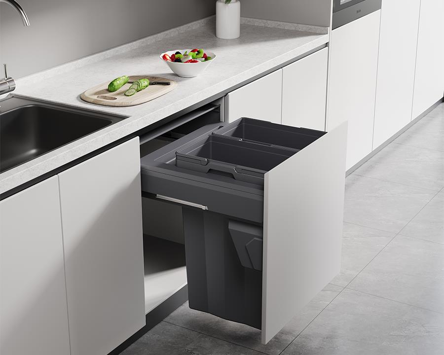 Kia Ora VITA 74L (2x37L) Kitchen Bin in Dark Grey. To suit 600mm cabinet K74SIDE