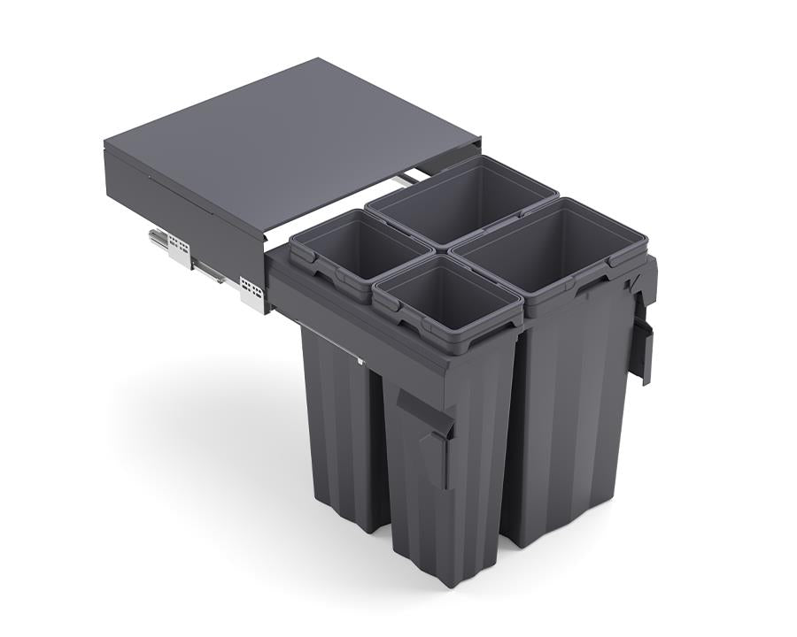 Kia Ora VITA 94L (2x16L+2x31L) Kitchen Bin in Dark Grey. To suit 600mm cabinet