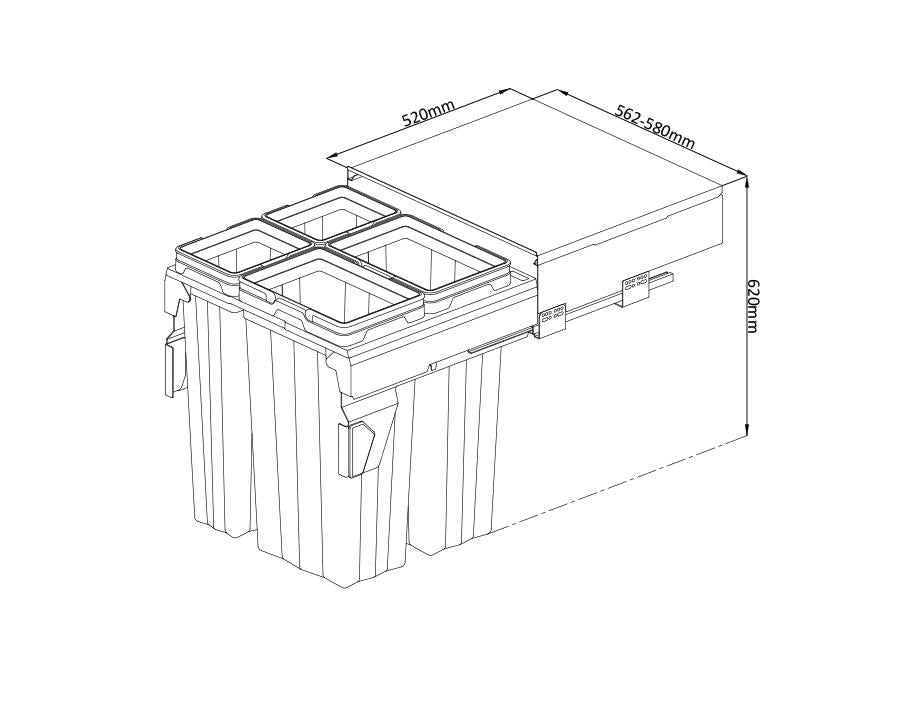 Kia Ora VITA 94L (2x16L+2x31L) Kitchen Bin in Dark Grey. To suit 600mm cabinet