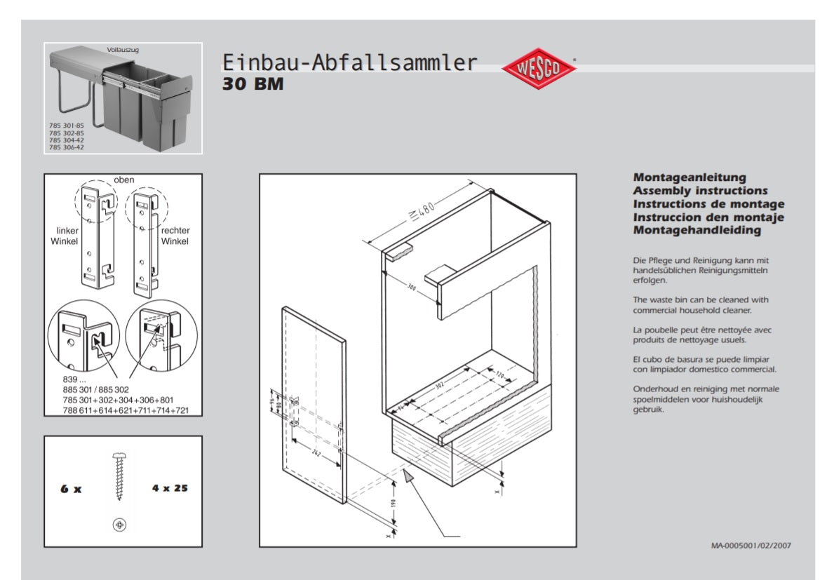 Wesco 30 litre Double Pull Out Kitchen Cupboard Bin