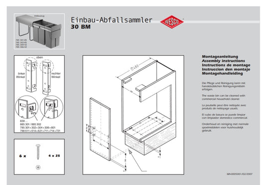 Wesco 30 litre Double Pull Out Kitchen Cupboard Bin