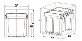 Double waste bin, Oska-H 30 ltr capacity, 2 x 15L WHITE
