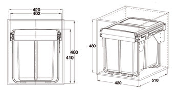 Double waste bin, Oska-H 40 ltr capacity, 2 x 20 DARK GREY