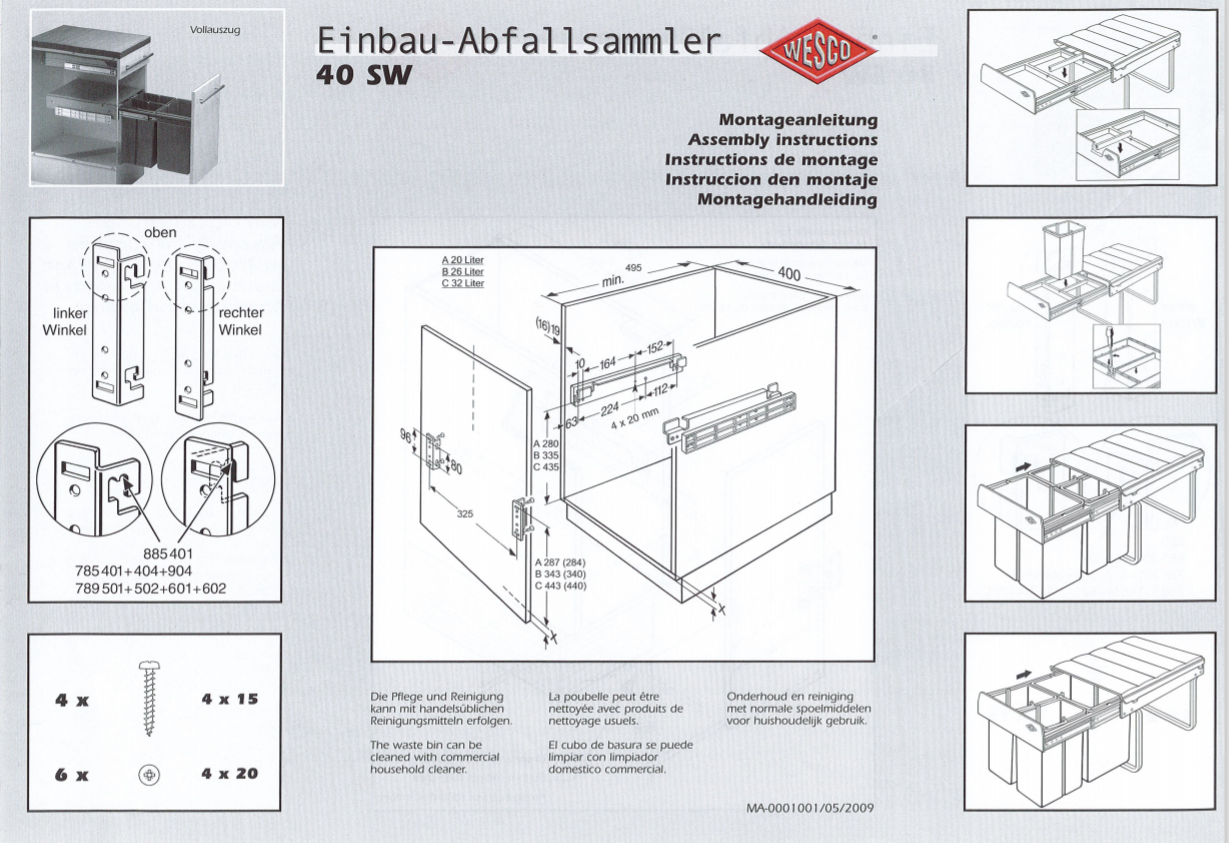 BIO-DOUBLE DOOR MOUNTED PULL-OUT WASTE BIN 64L Double Pull Out Kitchen Cupboard Bin (2 X 32L) (W64DS)